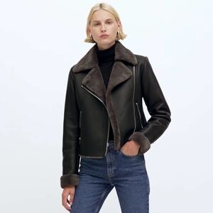 Mango Faux Shearling Lined Jacket XXS Moto Biker Jacket